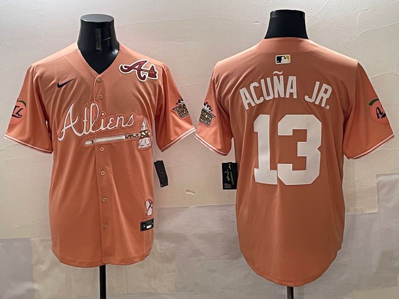 Men Atlanta Braves #13 Acuna jr Orange Five generations Joint Name 2025 Nike MLB Jersey style 7->chicago cubs->MLB Jersey